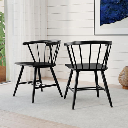 Dreamade Windsor Dining Chairs Set of 2/4 Mid-Century Modern Black Kitchen Chairs w/Solid Rubber Wood Frame
