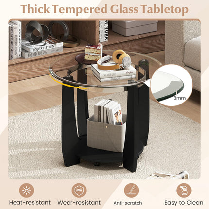 Dreamade Round Glass Coffee Table 32" Rolling Center Tables with Wheels