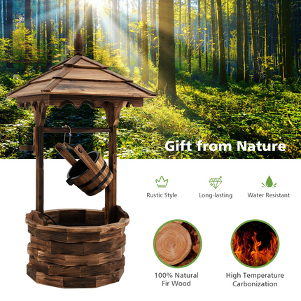 Dreamade Rustic Wishing Well Fountain, Outdoor Wooden Water Fountain with Electric Pump
