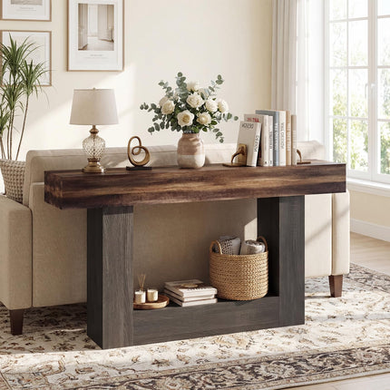 Dreamade 63" Farmhouse Console Table | 2-Tier Narrow Entryway Table with Storage Shelf