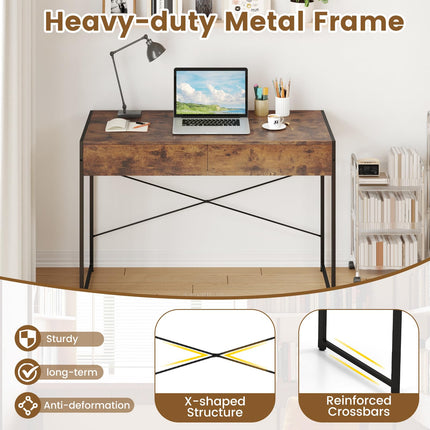 Dreamade Computer Desk with 2 Drawers for Small Spaces