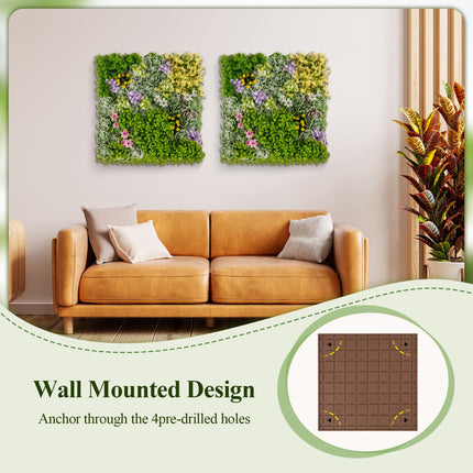 Dreamade 2 Pack Hanging Artificial Plants Panels, 20" x 20" Square Framed 3D Greenery Wall Art Decor