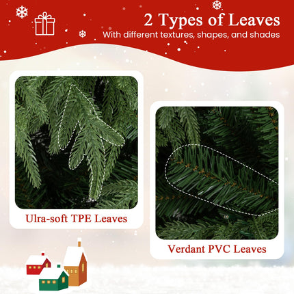 Dreamade 7 FT Pre-Lit Artificial Christmas Tree, Hinged Faux Xmas Tree with 1217 Soft TPE & PVC Mixed Branch Tips