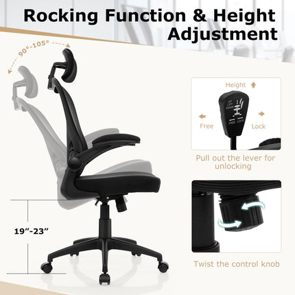 Dreamade Ergonomic Mesh Office Chair, Home Office Desk Chair with Adjustable Headrest and Lumbar Support