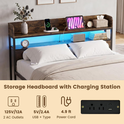 Dreamade Queen Size Bed Frame with Storage Headboard