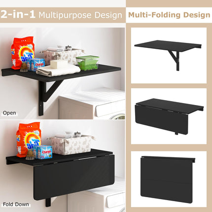 Dreamade Wall Mounted Folding Table, 31.5" x 23.5" Wood Murphy Desk Drop-Leaf Table