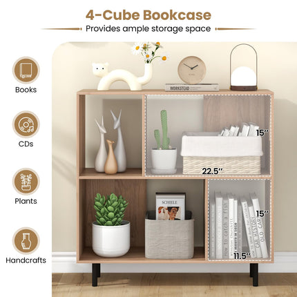 Dreamade 3-Tier Bookcase, Modern Cube Bookshelf with 4 Compartments & Metal Legs, Minimalist Freestanding Storage Organizer