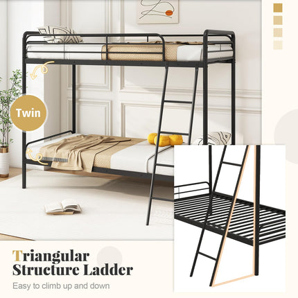 Dreamade Metal Bunk Bed Twin Over Twin, Heavy Duty Twin Bunk Beds with Inclined Ladder & Safety Guardrails