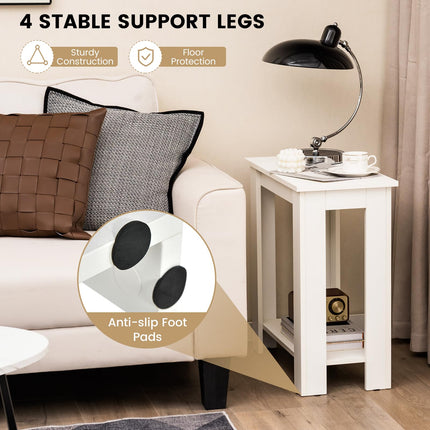 Dreamade 2-Tier End Table White, Modern Side Table with Storage Shelf (1/2)