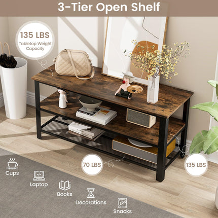 Dreamade TV Stand for Bedroom and Living Room - 3-Tier Industrial Entertainment Center with Open Storage Shelves