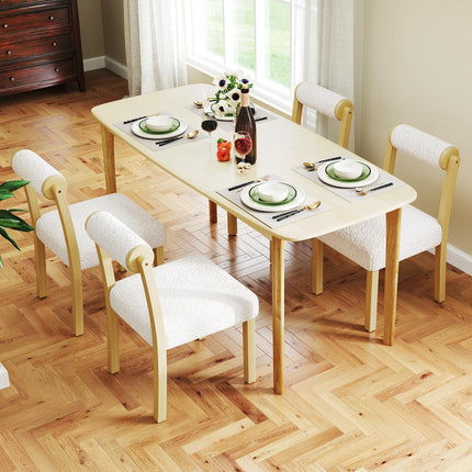 Dreamade Wooden Dining Chairs Set of 2/4, Faux Sherpa Upholstered Kitchen Dining Room Chairs w/Rubber Wood Frame