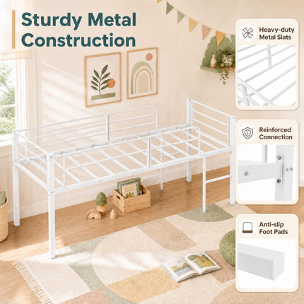 Dreamade Twin Low Loft Bed | Metal Bed Frame with 21.5" H Under-Bed Space