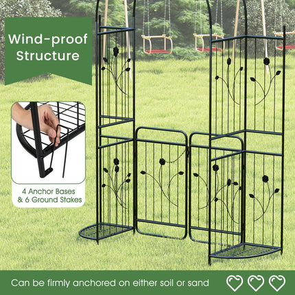 Dreamade 87'' Metal Garden Arbor with Lockable Gate and Planter Shelves