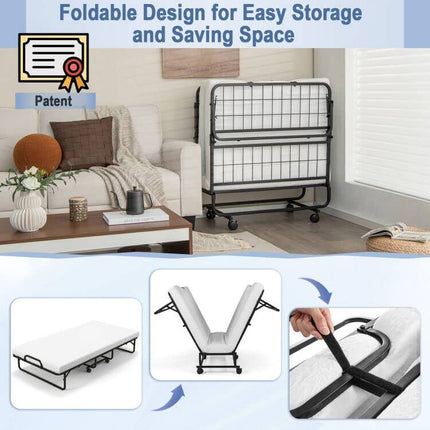 Dreamade Folding Bed with Mattress for Adults, Twin Size Rollaway Beds for Guest, 75"x 38"