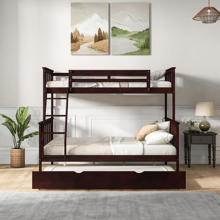 Dreamade Twin Over Full Bunk Bed with Trundle, Reversible Ladder & Safety Guardrails