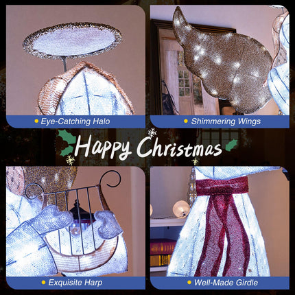 Dreamade 5 FT Christmas Lighted Angel, Pre-Lit Winged Holiday Figure Angel with 120 Cold White LED Lights