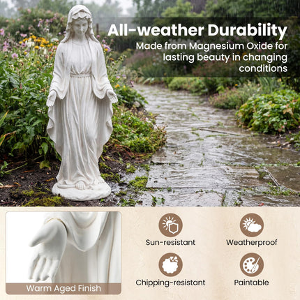 Dreamade Virgin Mary Garden Statue 29.5" | Blessed Mother Outdoor Religious Statue with Serpent