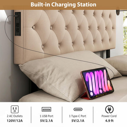 Dreamade Headboard with 2 AC Outlets for Queen & Full Size Bed