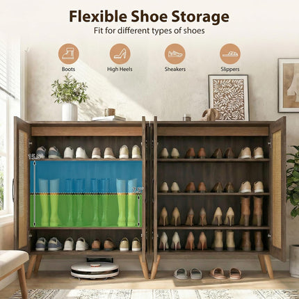Dreamade Shoe Cabinet with Doors 4-Tier Rattan Shoe Rack Organizer Cabinet(Rattan Door)