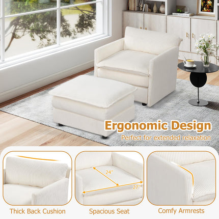 Dreamade Oversized Accent Chair with Ottoman with Soft Corduroy Cushions