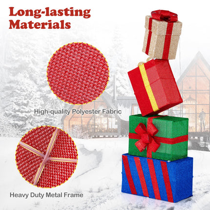 Dreamade Christmas Lighted Gift Boxes Set of 4 | Light Up Present Boxes with Colorful Bows
