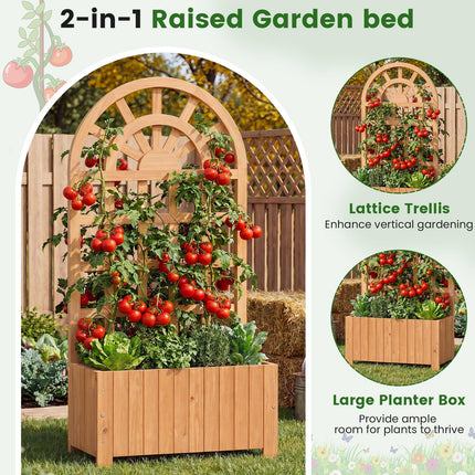 Dreamade Wooden Raised Garden Bed with Trellis 48 Inch Outdoor Screen