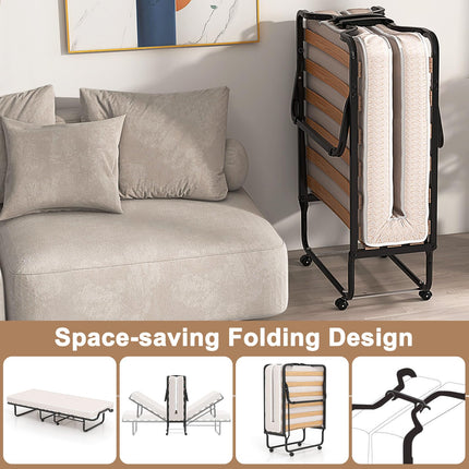 Dreamade Folding Bed with Mattress, 75x31 Cot Size Bed Frame, Roll Away Beds with Mattresses for Adults