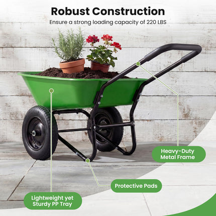 Dreamade Dual-Wheel Garden Cart for Outdoor Yard Lawn Gardening Construction Use