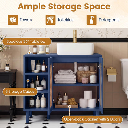 Dreamade 36" Bathroom Under Sink Storage Cabinet with 2 Rattan Doors