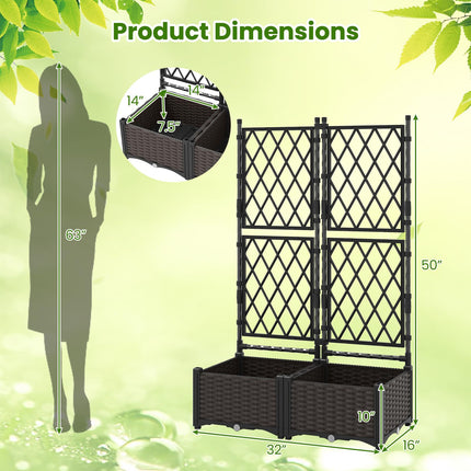 Dreamade Raised Garden Bed with Lattice Trellis Self-Watering Planter Box（32"LX16"WX50"H）