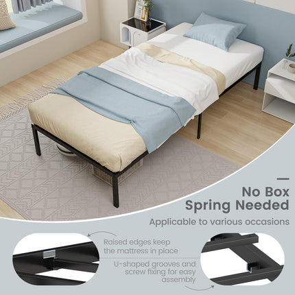 Dreamade Twin Bed Frame, 14 Inch Metal Platform Bed with Under Bed Storage Space, Heavy-Duty Steel Slat Mattress Foundation