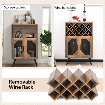 Dreamade Farmhouse Buffet Cabinet with Storage, Wine Bar Cabinet 11 Bottles Rack (Brown & Black)