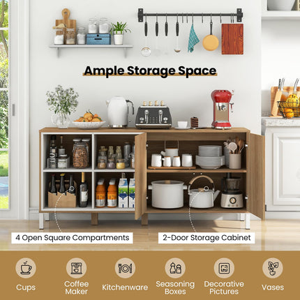Dreamade 63” Buffet Cabinet with Storage, Farmhouse Kitchen Sideboard w/ 4 Cubes, Adjustable Shelves & Pop-up Doors