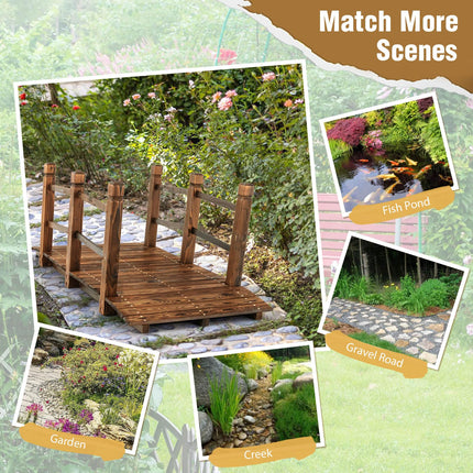 Dreamade 5 ft Garden Bridge - Stained Wood Arc Footbridge Walkway