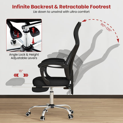 Dreamade Ergonomic Desk Chair with Footrest, Mesh Office Chair with Height-Adjustable & Tilting Backrest