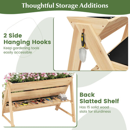 Dreamade 3-Tier Raised Garden Bed, Wooden Vertical Planter Box with Storage Shelf