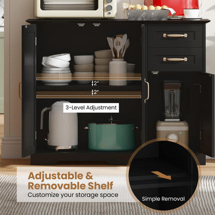 Dreamade 40 Inch Modern Kitchen Sideboard Buffet Cabinet with 2 Drawers and Adjustable Shelf