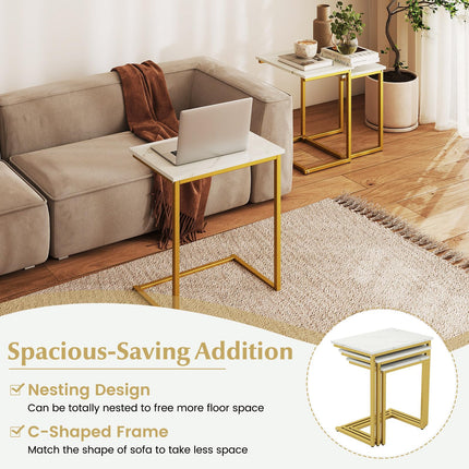 Dreamade Nesting Coffee Table Set of 3 Stackable Square End Table w/Faux Marble Tabletop & Heavy-Duty Metal Frame