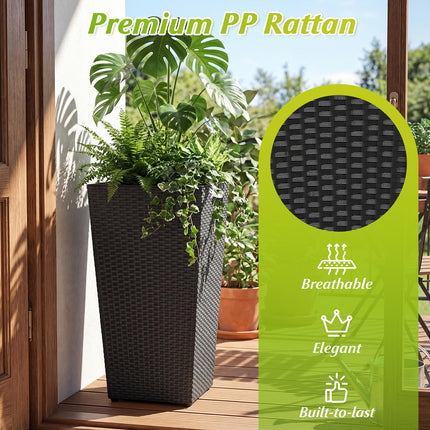 Dreamade 3-Piece Wicker Planters Tapered PP Rattan Plant Boxes with Plastic Flower Pots