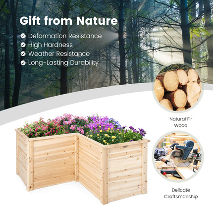 Dreamade Raised Garden Bed, 47.5" x 47.5" x 24.5" Wooden Planter Box, Outdoor L-Shaped Deep Garden Bed for Sapling Flower Herb Vegetable Fruit