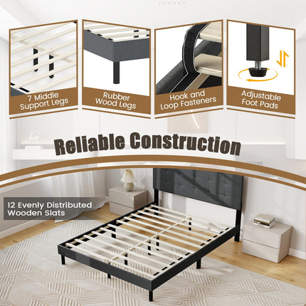 Dreamade Queen Bed Frame Linen Upholstered Platform Bed with Button Tufted Headboard