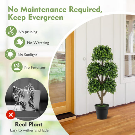 Dreamade Artificial Boxwood Topiary Tree, 45” Tall Faux Potted Plants with 5 Ball-Shaped Topiaries, Cement Flowerpot