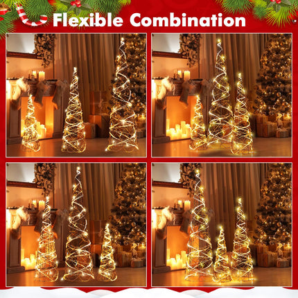Dreamade Set of 3 Large Christmas Cone Trees, 32” 24” 16” Indoor Christmas Trees w/Warm White LED Lights
