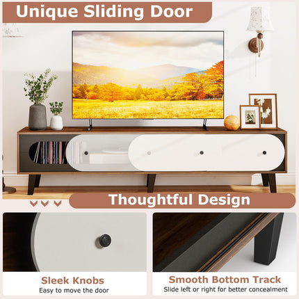 Dreamade TV Stand for 80 Inch TVs Mid Century Modern Entertainment Center with Sliding Door Cabinet