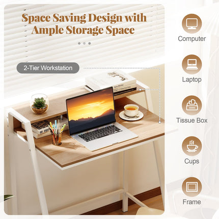 Dreamade 2 Tier Computer Desk PC Laptop Table Study Writing Home Office Workstation