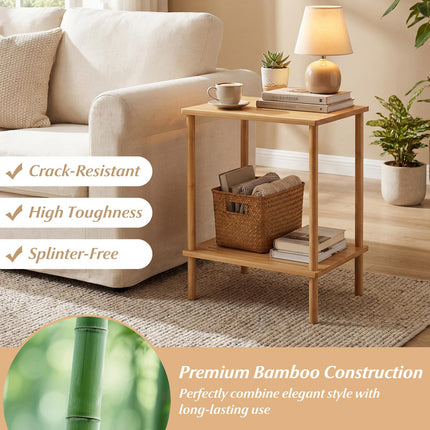 Dreamade Bamboo Side Table Set of 2 w/Storage Shelves