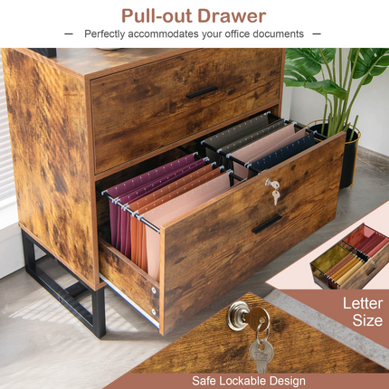Dreamade Lateral File Cabinet with 2 Drawers with Lock