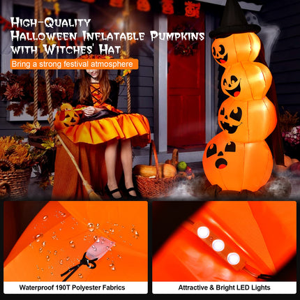 DREAMADE Halloween Inflatable Pumpkin Lighted Blow Up Pumpkin w/Witch Hat