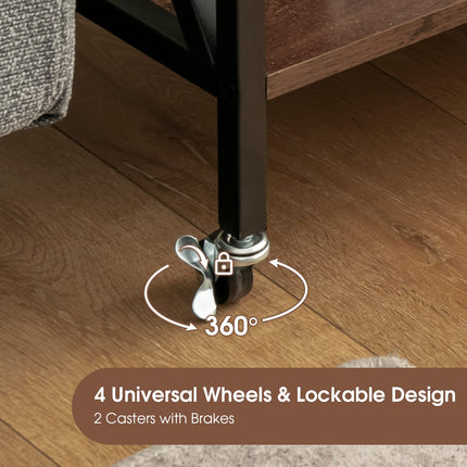 Dreamade Record Player Stand, Vinyl Record Storage Table w/ 3 M-shaped Dividers & 4 Rolling Wheels, Rustic Brown