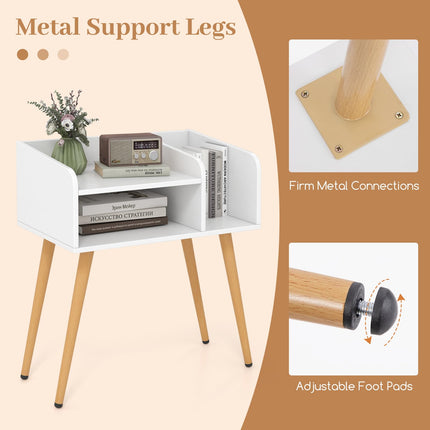 Dreamade End Table with Open Storage Shelves, Mid Century Modern Side Table with Metal Legs